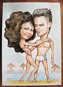 шаржист на свадьбе в Калининграде шарж на пляже